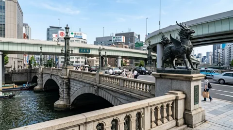 Historic Tokyo bridge, an illustrative city scene