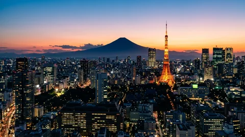Tokyo skyline at sunset, an illustrative city scene